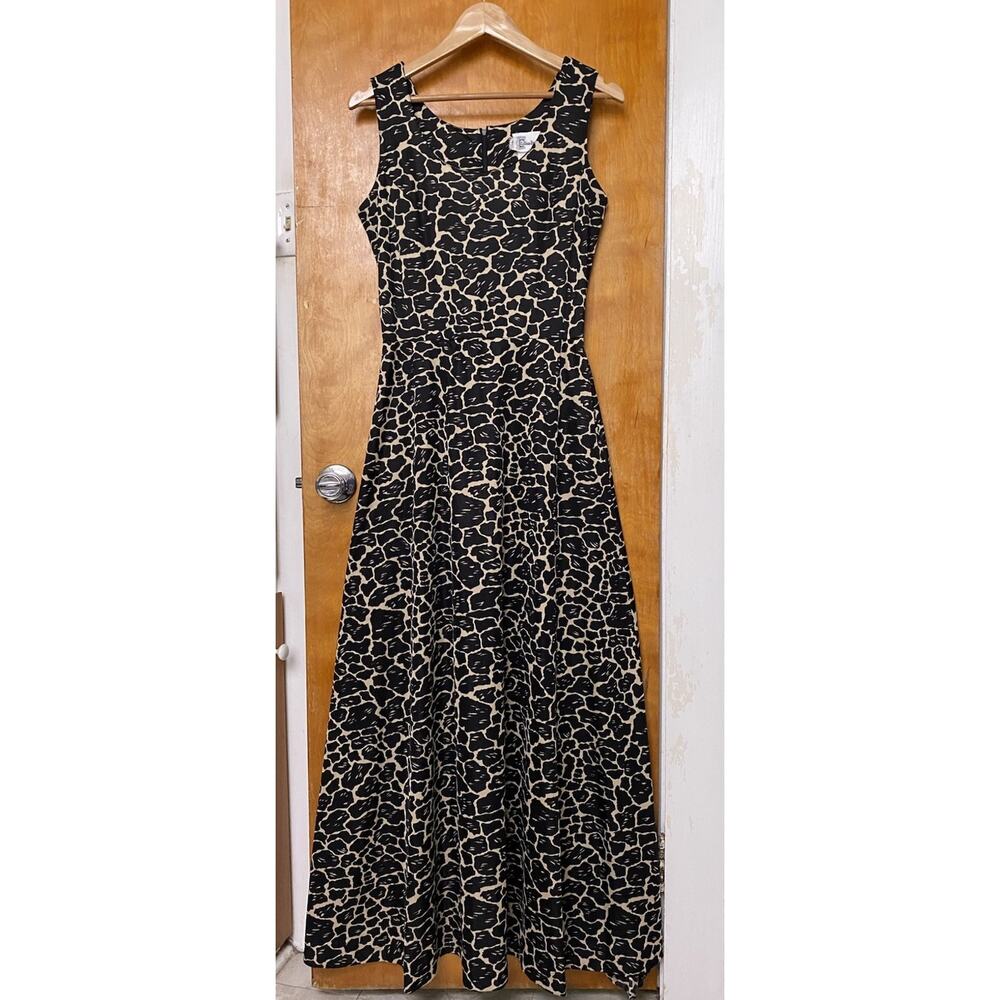 Vintage 1960s 70s Knit Giraffe Animal Print Maxi Dress Size 14 L Hostess Safari